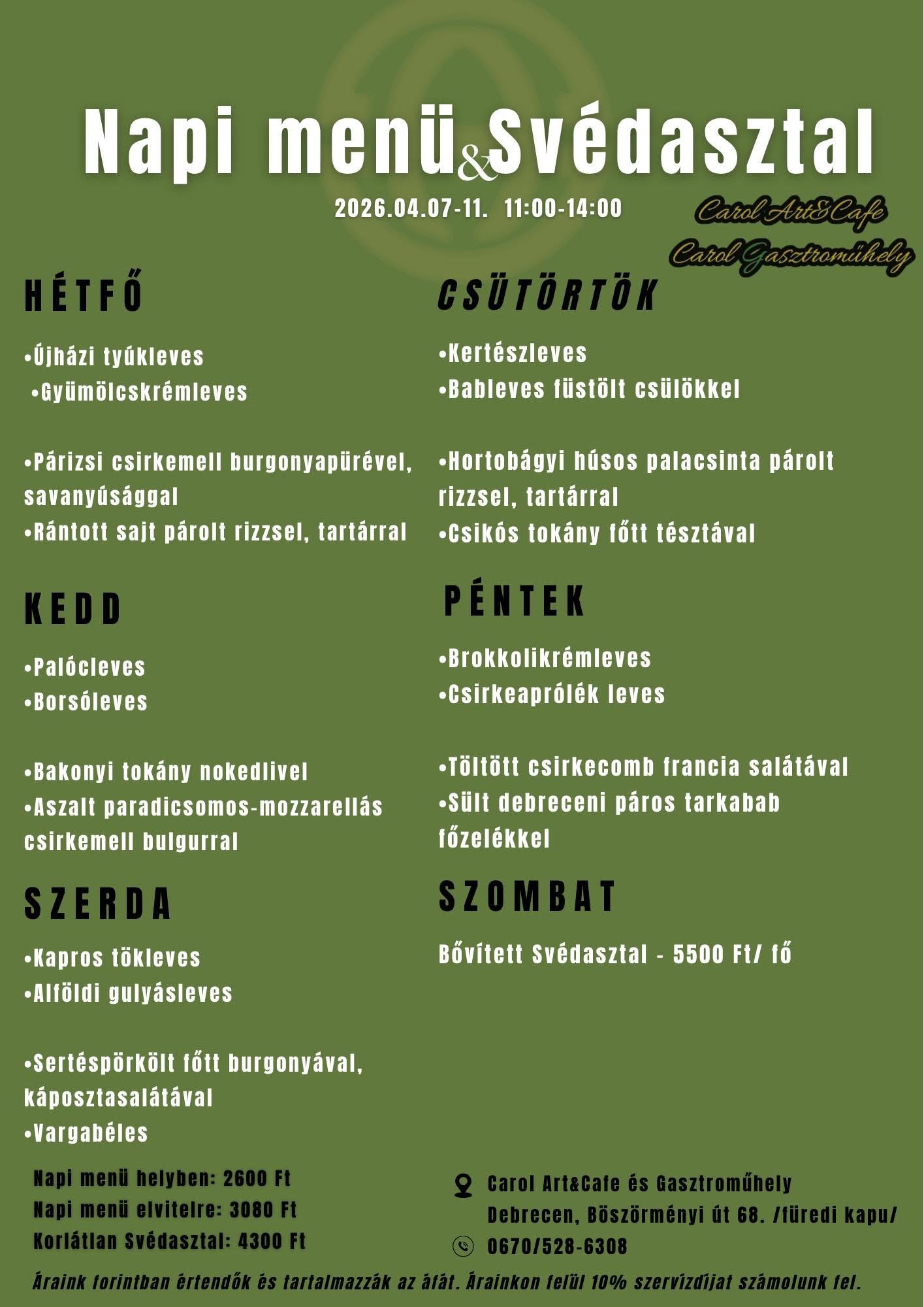 svédasztalos menü carol gasztroműhely Debrecen