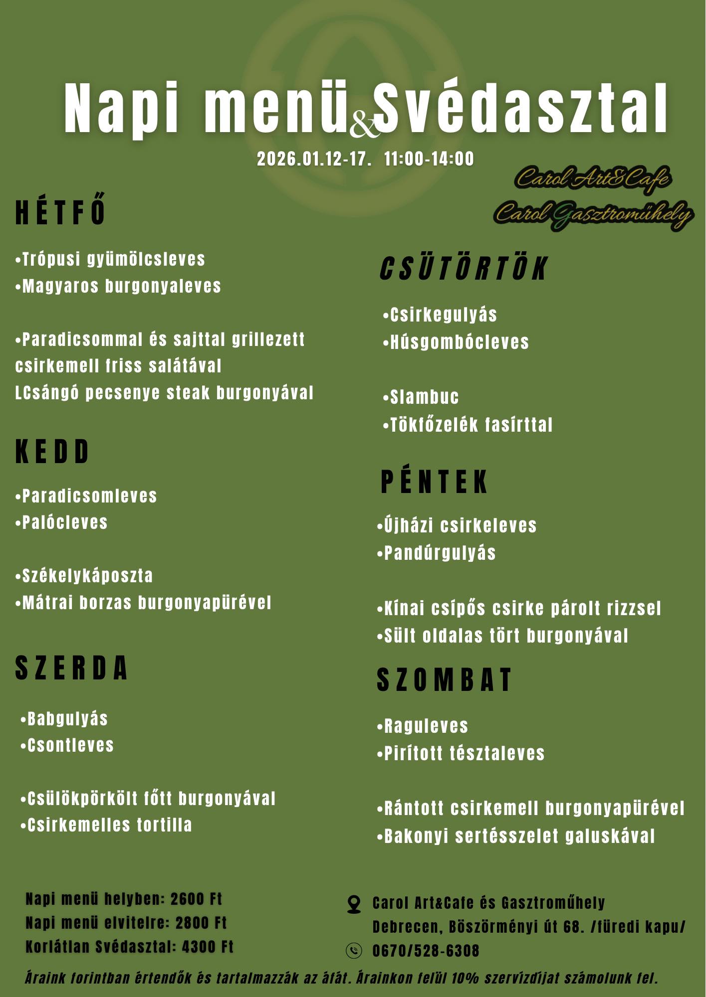 svédasztalos menü carol gasztroműhely Debrecen