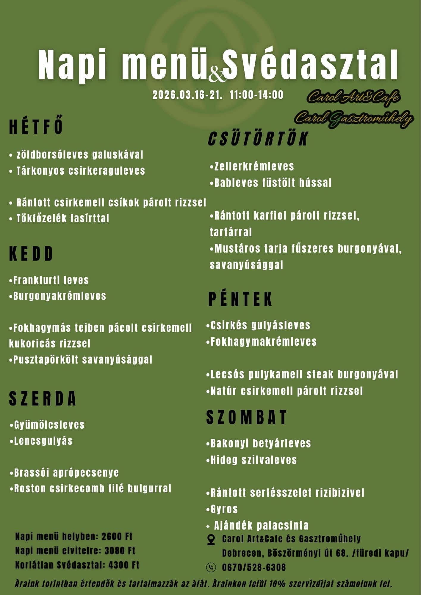 svédasztalos menü carol gasztroműhely Debrecen