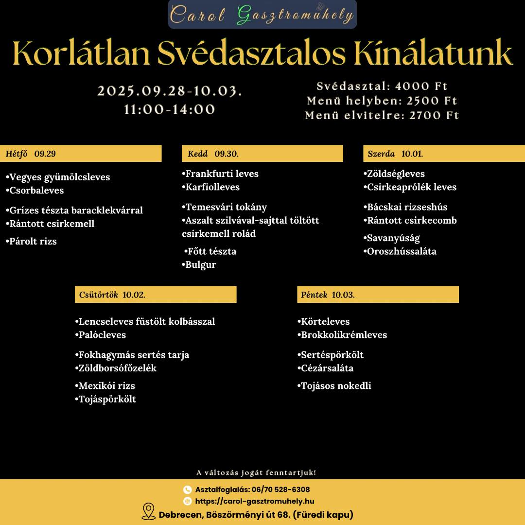 svédasztalos menü carol gasztroműhely Debrecen